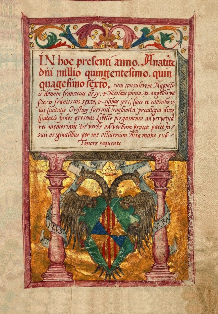 Oristano Archivio Storico Comunale Frontespizio del Libre de Regiment
